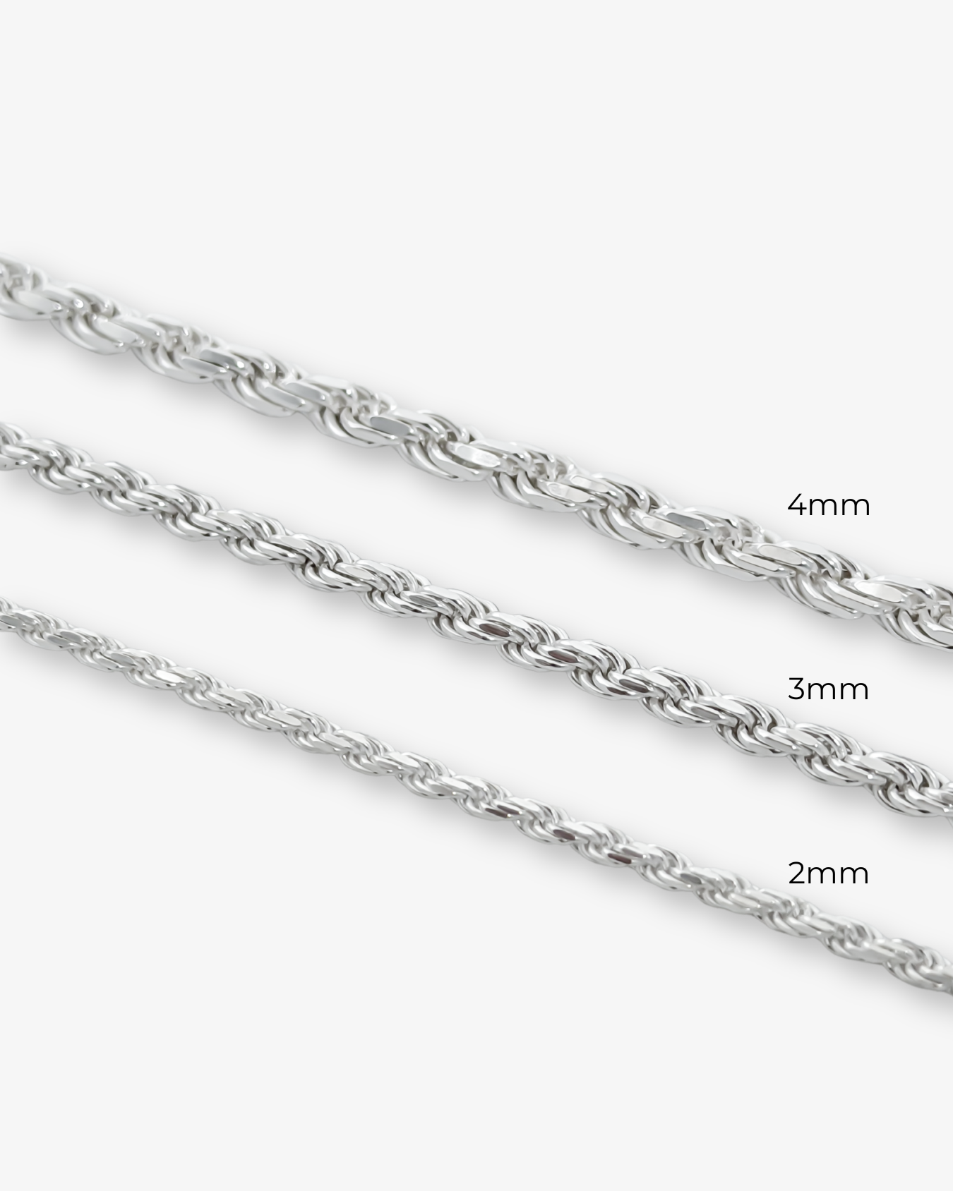 Cheap Sterling Silver Jewellery - Solid 925 Sterling Silver 2mm Rope Chain - Italian Made