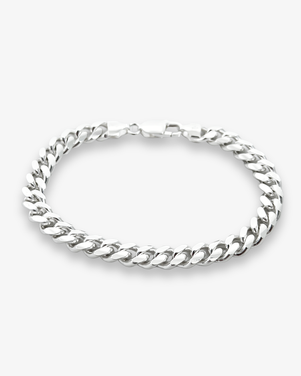 Cheap Sterling Silver Jewellery - Solid 925 Sterling Silver 7.5mm Cuban Bracelet - Italian Made
