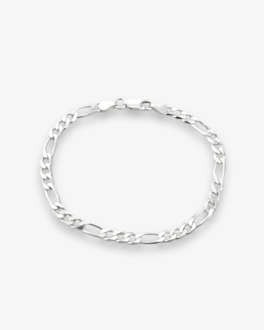 Cheap Sterling Silver Jewellery - Solid 925 Sterling Silver 4mm Figaro Bracelet - Italian Made