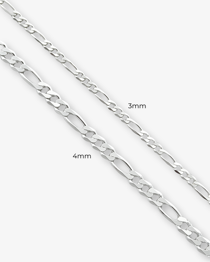 Cheap Sterling Silver Jewellery - Solid 925 Sterling Silver 3mm Figaro Chain - Italian Made