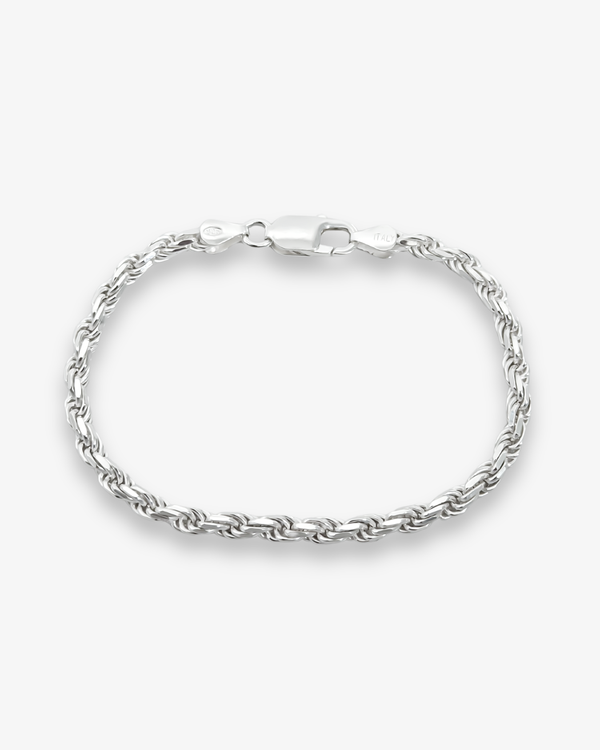 Cheap Sterling Silver Jewellery - Solid 925 Sterling Silver 4mm Rope Bracelet - Italian Made