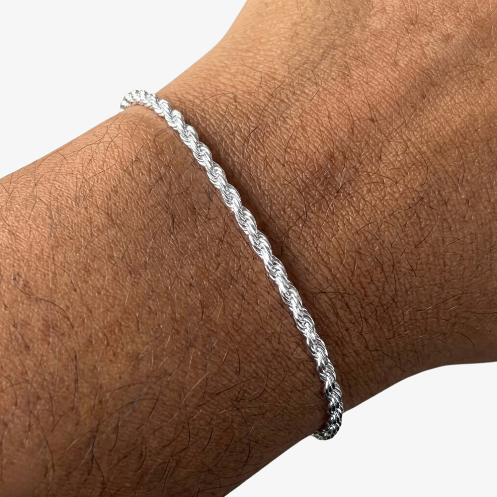 Cheap Sterling Silver Jewellery - Solid 925 Sterling Silver 2mm Rope Bracelet - Italian Made