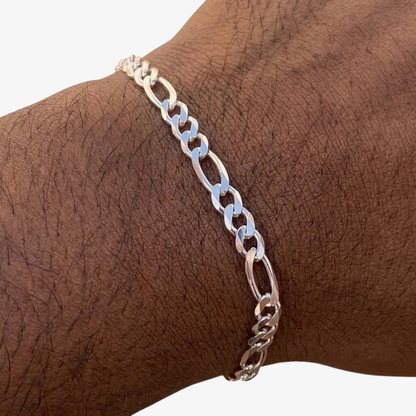 Cheap Sterling Silver Jewellery - Solid 925 Sterling Silver 4mm Figaro Bracelet - Italian Made