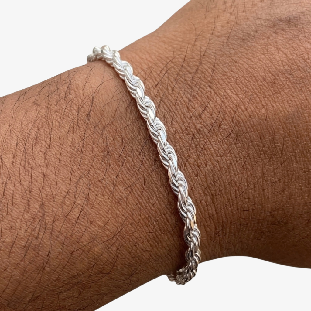 Cheap Sterling Silver Jewellery - Solid 925 Sterling Silver 4mm Rope Bracelet - Italian Made