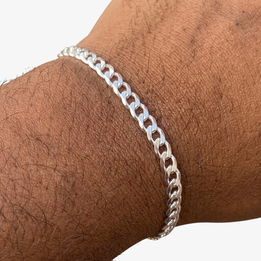 Cheap Sterling Silver Jewellery - Solid 925 Sterling Silver 4mm Curb Bracelet - Italian Made