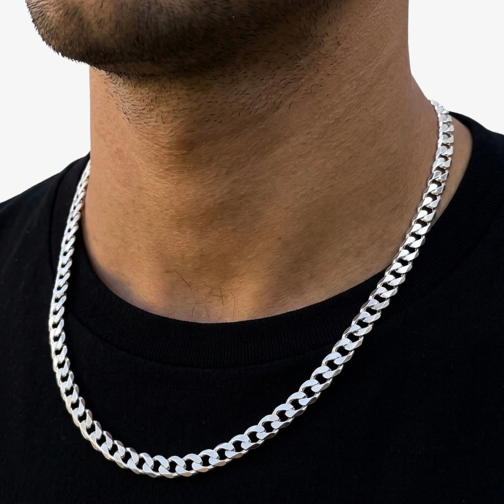 Cheap Sterling Silver Jewellery - Solid 925 Sterling Silver 7mm Curb Chain - Italian Made